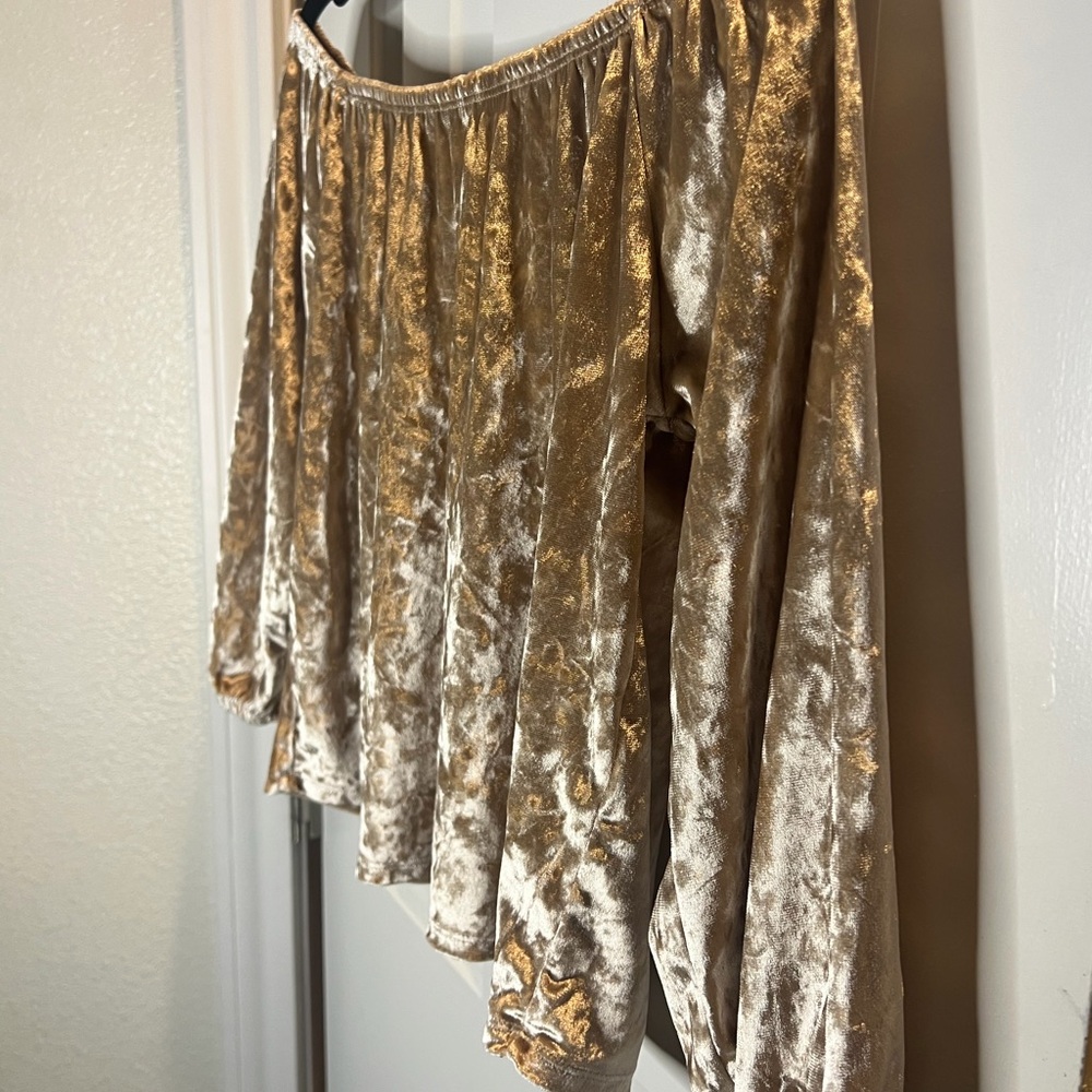 Hollister Gold Velvet Off-Shoulder Blouse - Picture 3 of 6